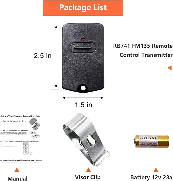 RB741 for Mighty Mule Gate Opener Remote, 318MHZ (5 Pack) | 9 Dip FM135 Gate Transmitter for MM371W MM572W etc. Compatible with GTO Gate Clicker Garage Door Entry