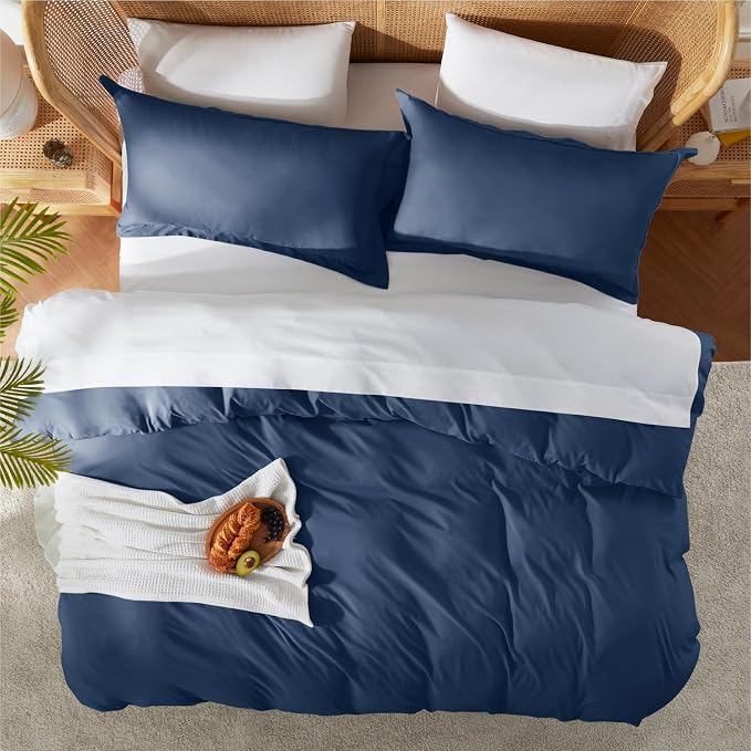 Nestl Navy Blue Duvet Cover King Size - Soft Double Brushed King Duvet Cover Set, 3 Piece, with Button Closure, 1 Duvet Cover 104x90 inches and 2 Pillow Shams