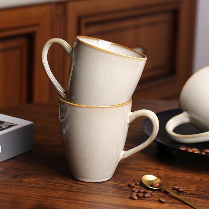 MONITO 17oz Ceramic Coffee Mugs Set of 6, GrayYellow Large Mugs with Handle | Mugs with Gold Rim for Latte,Tea&Cocoa,Dishwasher&Microwave Safe,Reactive Glaze Cups,Ideal Gift for Office and Home Use