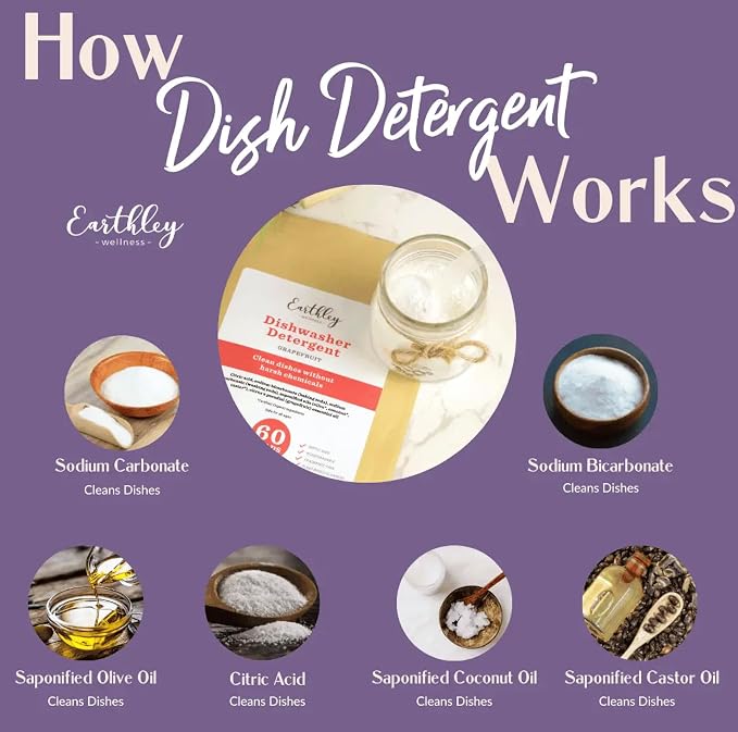 Earthley Wellness, Dishwasher Detergent, Eco-Friendly, Pure, Organic Dish Detergent (60 Loads, Unscented)