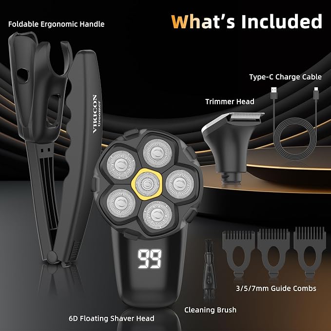 6D Back Shaver for Men: Painless Electric Body & Head Shavers w/Long Handle | Self-Shaving, Foldable & Detachable, Waterproof 2-in-1 Body Trimmer & 360° Rotary Head, LED Display, Men's Grooming Gifts Kit