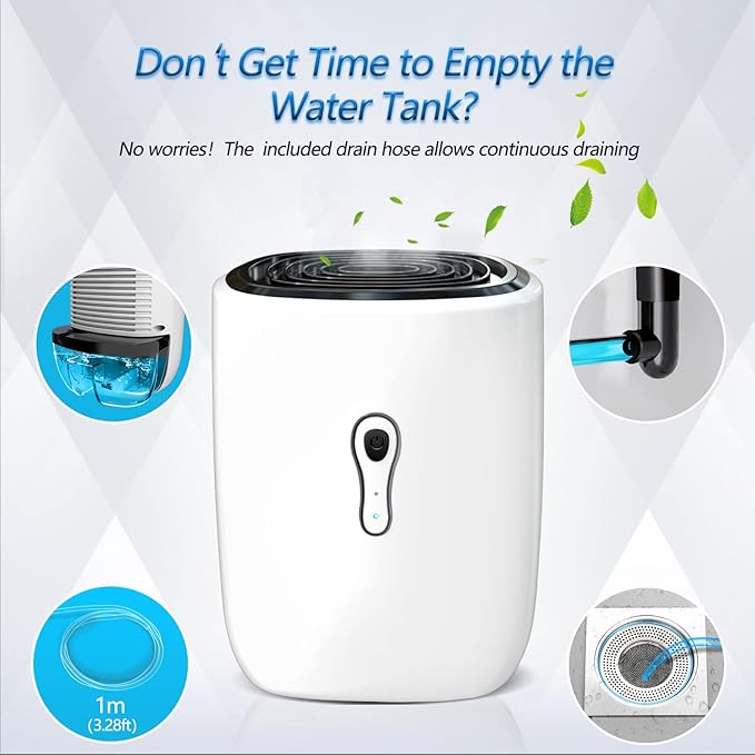 Dehumidifiers for Home 27oz(800ml) Small Auto Shut off Dehumidifiers with Drain Hose,Portable Ultra Quiet Mini Dehumidifier Effective for Bathroom, Basement, Garage, RV, Gun Safe, Closet
