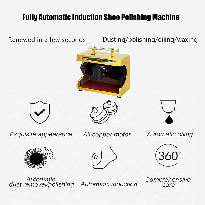 Shoe Polishing Machine,Fully Automatic Induction Shoe Polishing Machine,Public Electric Titanium Shoe Polishing Machine for Family,Hotel,Bank,and Commercial Use,C