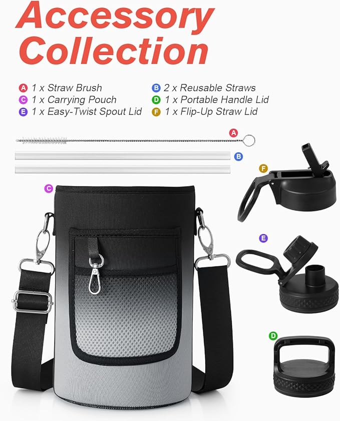 Coolflask Water Bottle 87 oz with Straw, 2/3 Gallon Insulated Stainless Steel 3 Lids Large Water Jug Wide Mouth for Sports or Office, Non-BPA Keep Cold Up to 48 Hrs or Hot Up to 24 Hrs, Piano Night