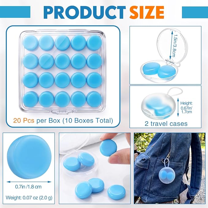 Relaxweex 200 Pcs Wax Earplugs Bulk Moldable Silicone Wax Earplugs for Sleeping 32 db Gel Ear Plugs for Noise Canceling Reduction Swimming Hearing Protection Shooting Construction Work (Blue)