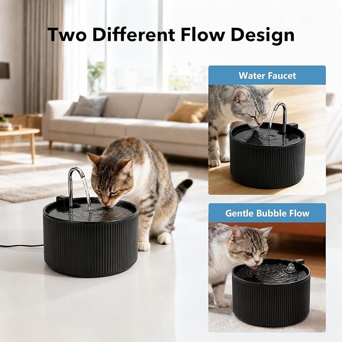 2.2L Ceramic Pet Fountain –Porcelain Pet Water Fountain & Little Dog Drinking Bowl– Automatic Cat Water Dispenser （Black）