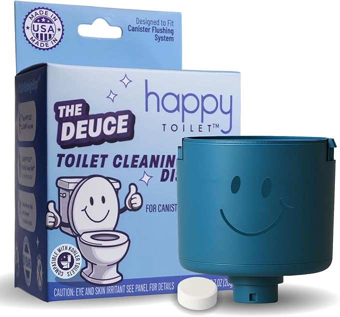 Happy Toilet Cleaner Original Deuce - Toilet Bowl Tablet Holder for Kohler & Canister Flush Systems - Easy Install Toilet Tablet Holder Auto Toilet Cleaning System Tank Caddy - Made in USA