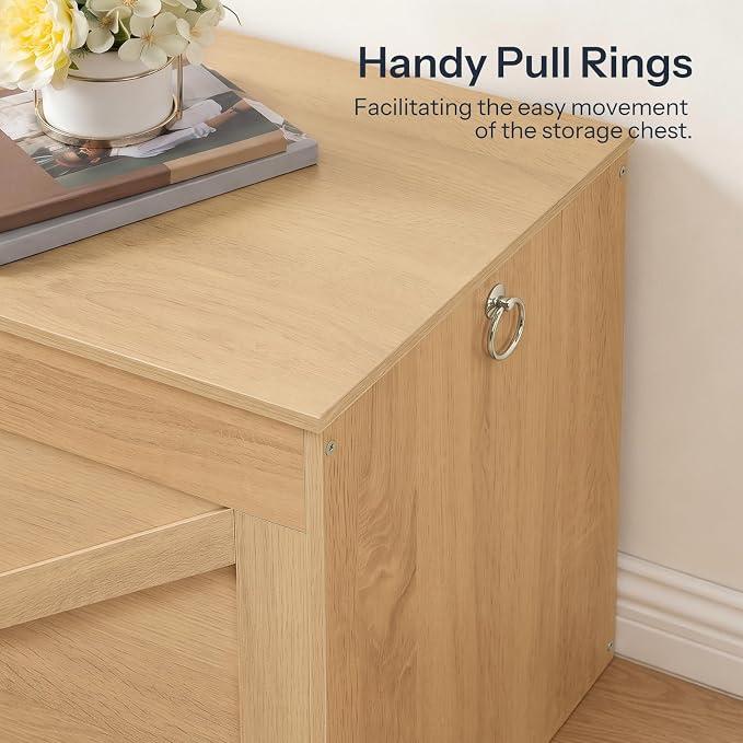 HOOBRO Storage Bench, 39.4” Retro Wooden Storage Chest with U-Shaped Cut-Out Pull, Safety Hinge, Supports 220 lb and Easy Assembly for Toy Box Organizer (Natural) NL771CW01G1