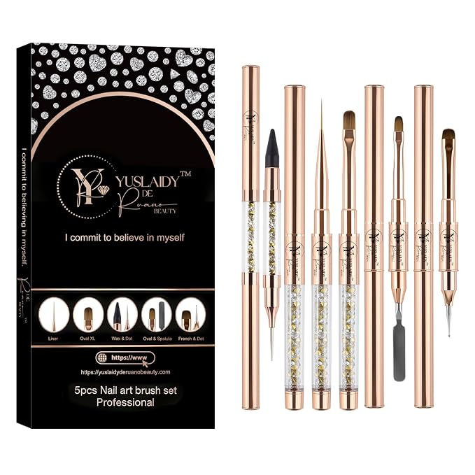 Yuslaidy Set pinceles Double Ended Nail Builder Gel Brush, French Tip Brush Hard Gel for Nails Pinceles cepillo de limpieza para esmalte de uñas de gel, Cepillo francés para uñas