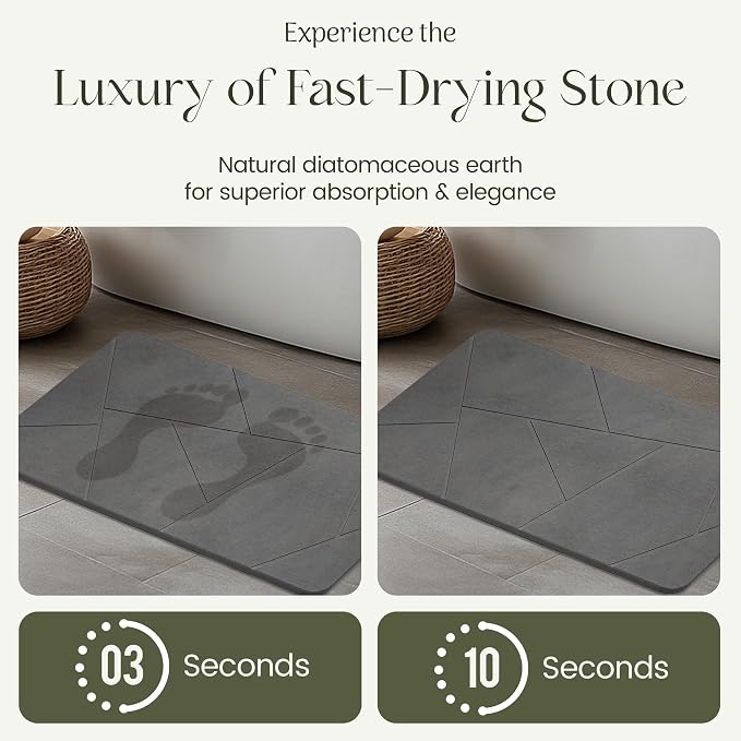 Quick Dry Shower Stone Bath Mat, Super Absorbent & Non-Slip 24 x 16 Inch Diatomaceous Earth Mat, Durable & Easy to Clean Diatomite Bath Mat for Bathroom Floor/Kitchen (River Silt)