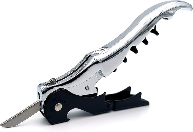 Pulltap's Genuine Slider Boss 150 Waiter's Corkscrew – Double-Hinged Wine Key with Sliding Foil Cutter – Patented Design – Made in Spain – Cromado-Negro (Chrome-Black)