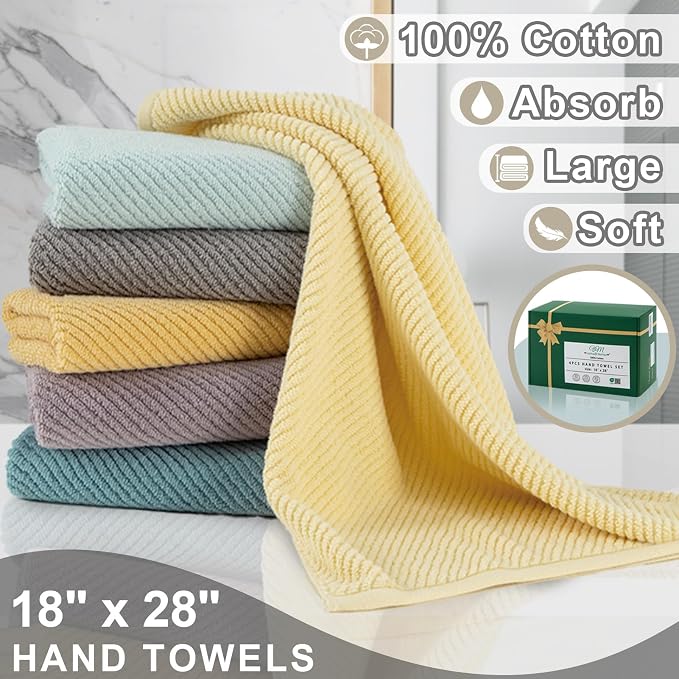 VOOVA & MOVAS Hand Towels 4PC, 100% Cotton, 18x28 in, Tan Taupe | Thick, Quick Dry, Soft, Absorb, Bathroom Essentials, Perfect For Shower, Gym, Daily Household
