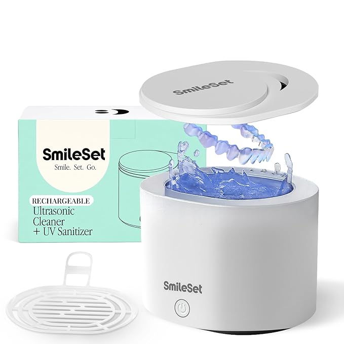 Premium Rechargeable 42000 Hz Ultrasonic Cleaner 200 ml with UV Sanitizer for Clear Aligners, Retainers, Mouthguards, Dentures, & Night Guards – Deep Cleaning Dental Appliance Cleaner - White
