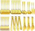 30 Piece Stainless Steel Serving Utensils Set - Buffet Serving Spoons Forks Tongs for BBQ, Parties, Catering, Weddings, Events - Gold
