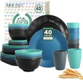 Homienly 40 PCS Premium Wheat Straw Dinnerware Sets, Reusable Unbreakable Plates and Bowls Set, Cups Sets, Service for 8, Microwave and Dishwasher Safe Dishes Set for Party, Outdoor (Nightscape)