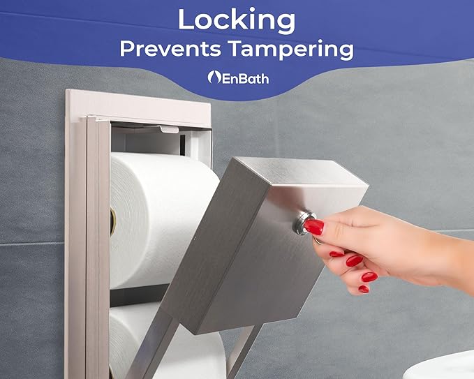 Recessed Commercial Toilet Paper Dispenser, 2 Roll Stainless Steel Toilet Paper Holder. Wall Mount, Locking Tissue Dispensers for Bathroom/Restroom