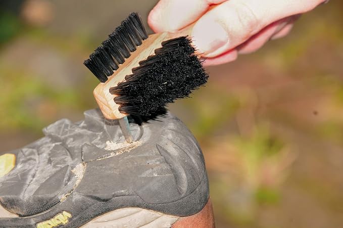REDECKER Shoe Sole Brush - Wild Boar Bristle, Oiled Beechwood and Stainless Steel Design, 3 Ways to Clean, Made in Germany - Stiff Bristle Boot Brush - Stiff Boot Sole Brush, Set of 2