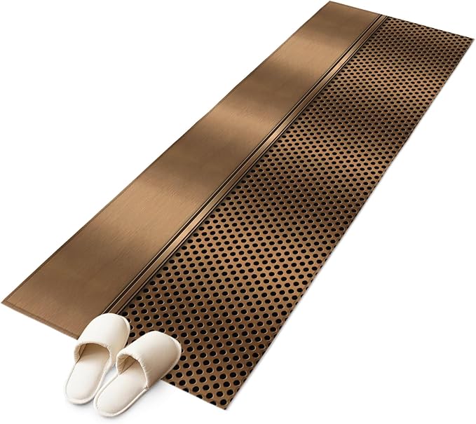 Kitchen Runner Rug 2 x 6 Ft, Brown Metal Hole Laundry Room Rugs Indoor Non Slip Washable, Modern Copper Net Eye Hole Pattern Decorative Carpet Long Mat for Sink/Hallway/Living Room