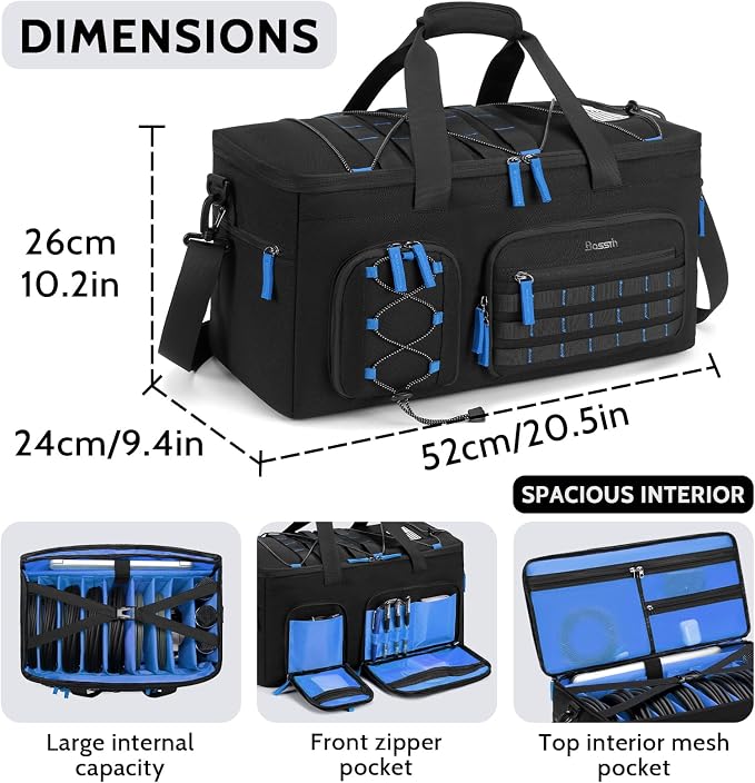 Large Dj Cable Bag with Laptop and Microphone Pocket, Dj Bag for Equipment with 8 Detachable Dividers and Padded Bottom, Dj Gig Bags for Music Gear Accessories, Blue