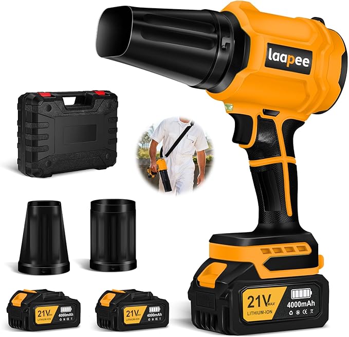 Leaf Blower Cordless,Battery Powered 800,000 RPM Electric Leaf Blower with 2 x 4.0Ah Battery and Charger Handheld Blowers for Lawn Care,Dust,Snow,Car Blowing Water with 2 Extended Nozzle,Orange
