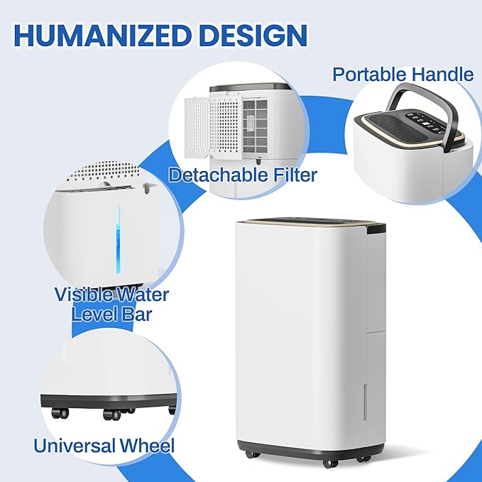 3000 Sq.Ft Dehumidifier for Basement with Drain Hose, 30 Pint Large Best Compressor Dehumidifiers for Home or Garage, Smart Humidity Control, 24H Timer & Child Lock, Ideal for Large Rooms, Garage