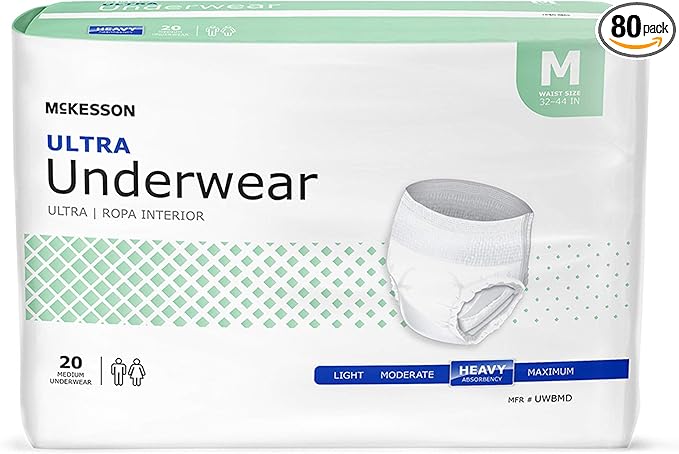 McKesson Ultra Adult Incontinence Underwear, [80 Count], Heavy Absorbency, Medium, 32-44 in. Unisex Bladder Leak Protection, Pull-On Style with Tear-Away Sides, Postpartum and Incontinence Support