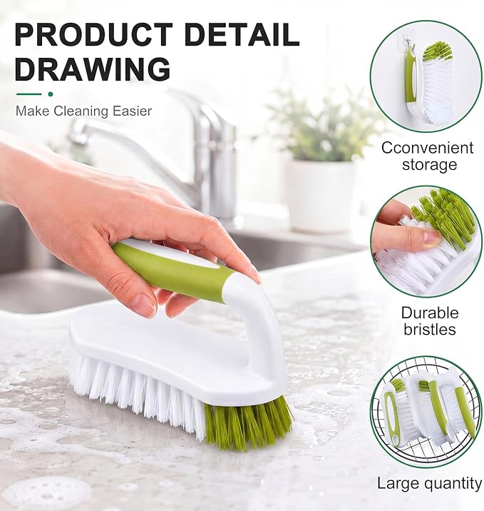Lallisa Scrub Brush for Cleaning with Handle Comfortable to Grip Heavy-Duty Flexible Stiff Bristles Scrubber Brushes Bulk for Shower Bathroom Carpet Kitchen Floor Tiles(Yellow, Green,12 Pcs)