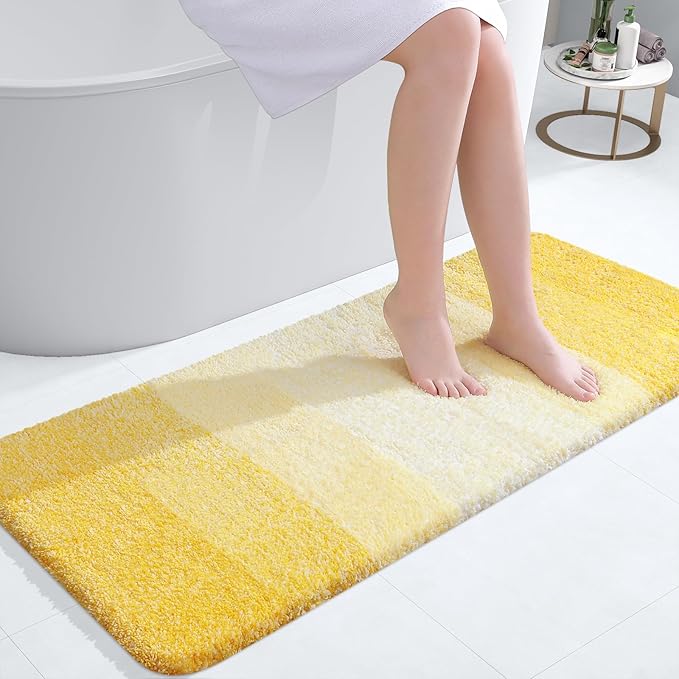OLANLY Bathroom Runner Rugs Mat 47x20, Extra Soft Absorbent Microfiber Bath Rugs, Rubber Backing, Quick Dry, Washable Long Bath Mats for Bathroom Floor, Tub and Shower, Home Decor Accessories, Yellow