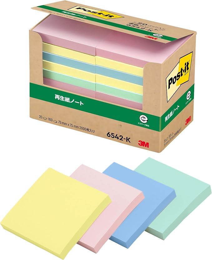 x 20 pad 6542-K 100 pack of 75 x 75mm mixed color 20 Sumitomo (3M) Post-it (R) recycled paper cost savings power pack Notes (japan import)