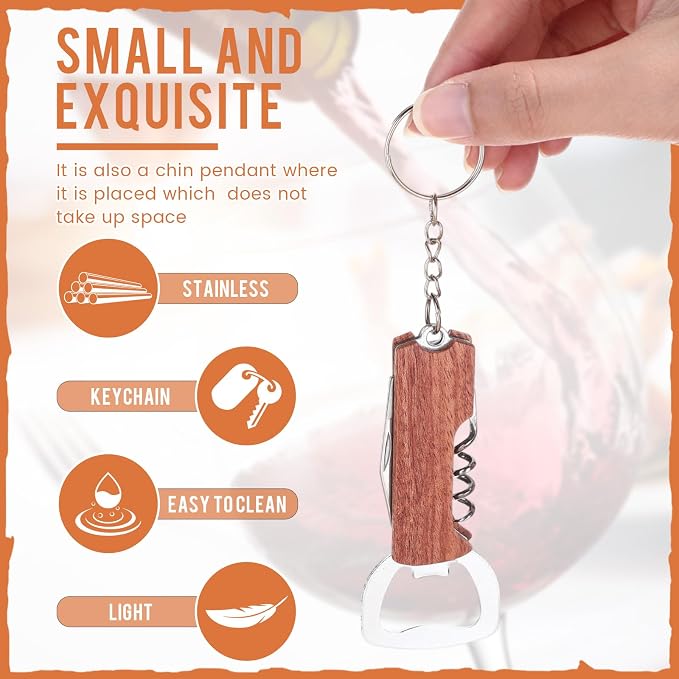 Ziliny 24 Pcs Bottle Opener Keychain Bulk Wine Bottle Beer Opener Keychain 3.27" Stainless Steel Corkscrew Waiter Corkscrew Wine Keyring Gifts for Christmas Bar Party Wedding Home (Redwood Color)