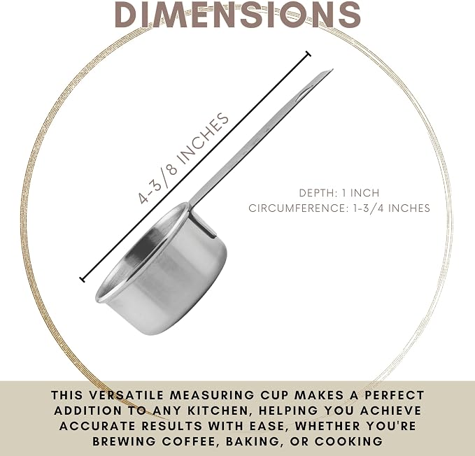 1/8 Cup Stainless Steel Measuring Cup | Sturdy Metal 30 ml | 30 cc | 1 oz | Single Cup for Wet and Dry Ingredients | Great for use as 1/8 Cup Coffee Scoop - 4 PK