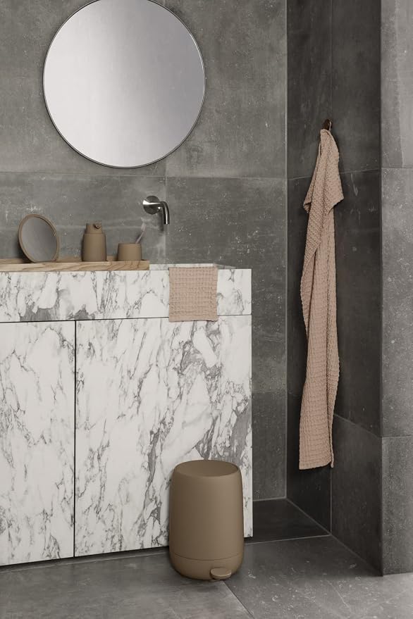blomus Sono Soap Dispenser 250 ml Ceramic Hand Soap Dispenser in Brown Diameter 8 x 14 H cm Colour Tan Liquid Soap Dispenser with Pump Head