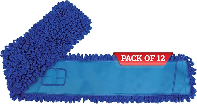 KLEEN HANDLER 48 Inch Microfiber Dust Mop Bulk Pack of 12, X-Large Washable Commercial Dust Mop, Sweeper, Janitorial Mop Head Replacement, Push Mop Broom, Blue