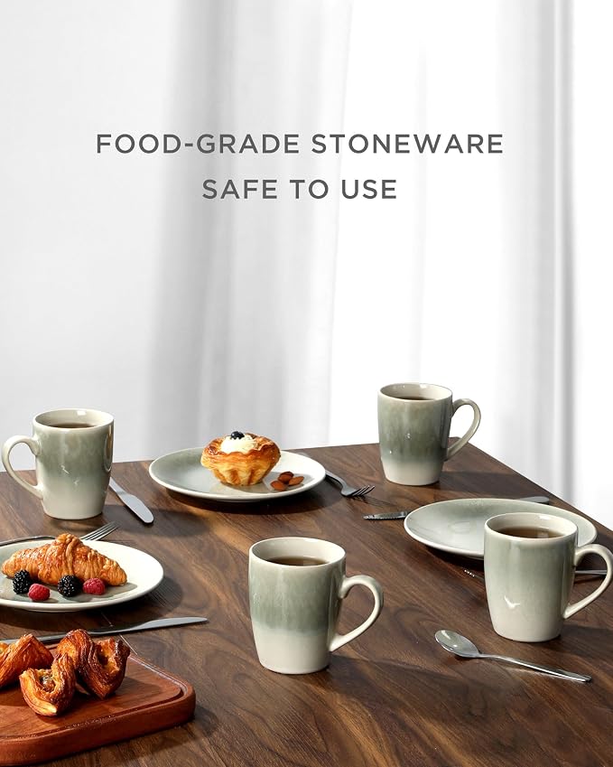 famiware Coffee Mugs Set, 13oz Mug Set of 6, Stoneware Cups for Latte, Hot Tea, Mocha, Cocoa, Cappuccino, Microwave and Dishwasher Safe, Glacier Series, Sage Green
