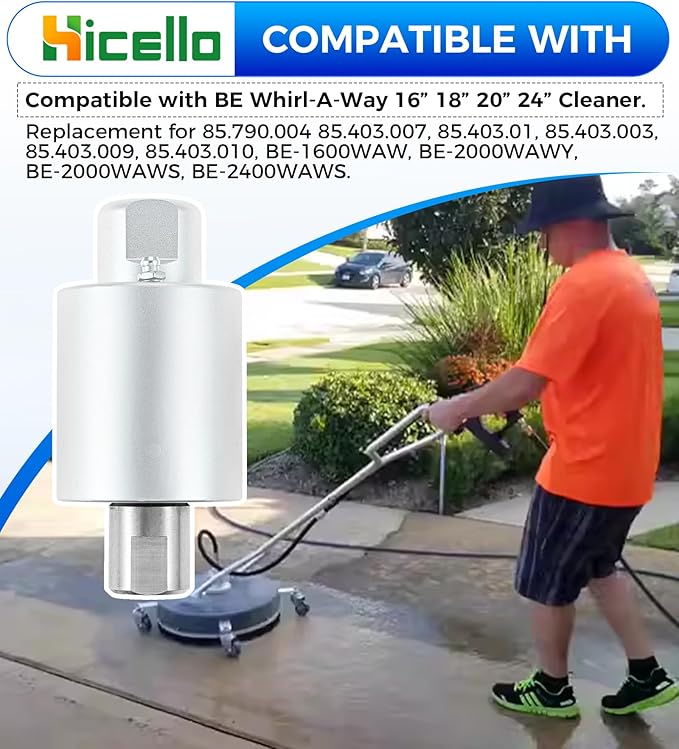 Rotary Swivel Head Replacement for BE Whirl-A-Way 16’’, 18’’, 20’’, 24’’ Surface Cleaner – 4000 PSI 8 GPM Aluminum Swivel Head Fits 85.790.004, Hot/Cold Water Ready