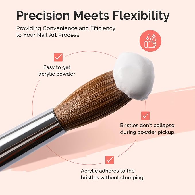 MelodySusie Kolinsky Acrylic Nail Brush, 100% Pure Kolinsky Hair, Professional Nail Brush for Acrylic Powder Nail Extension and 3D Nail Carving, Nail Art Tools for DIY Home Salon, Size 8