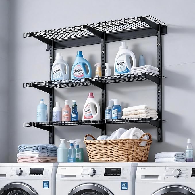 VEVOR 3-Tier Heavy Duty Wall Garage Shelving, 1 x 3 ft Steel Wall Mounted Shelving Unit, 11 x 36 Inch Per Shelf Floating Storage Metal Rack for Garage with 450 lbs Total Weight Capacity, Black