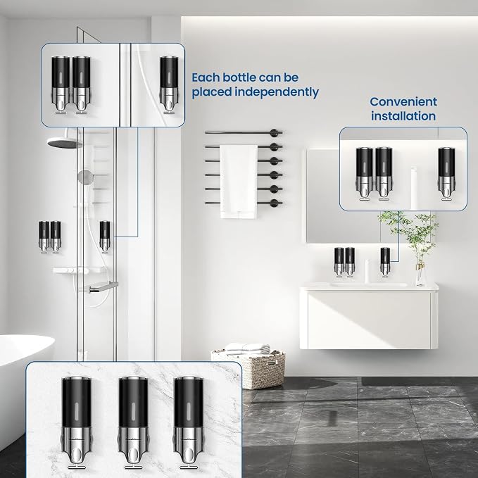 EXIN DECHEN Shampoo and Conditioner Dispenser(Triple x 16.9 oz,Black) | Easy Installation,Wall-Mounted,Bottle Separable,Large Capacity,Shower Shampoo Conditioner Body Wash Dispenser for Bathroom