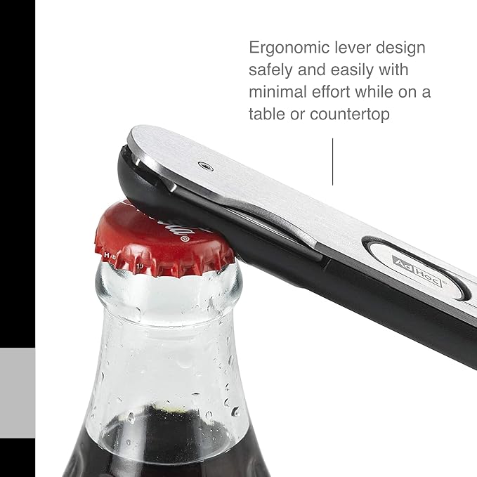 AdHoc PushPull Corkscrew Wine Opener - Multi-Purpose Stainless Steel Bottle Opener - Wine Opener with Foil Cutter & Coated Spiral Corkscrew - Integrated Bottle Cap Opener - Wipe Clean Only