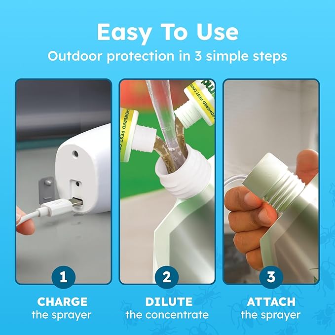 BugMD Pest Defense Pro Peppermint Oil Bug Spray & Mosquito Repellent Outdoor Patio - Ant Killer & Tick Spray for Yard | Plant Powered Electric Sprayer Wand Kit