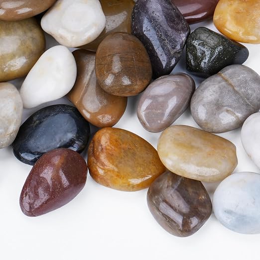 Pulovin 15 lbs River Rocks for Plants, 1-1 1/2 inch Decorative Stones | Polished Garden Rocks Outdoor Landscaping, Large Natural Stone for Walkways, Yard, Vases, Crafts