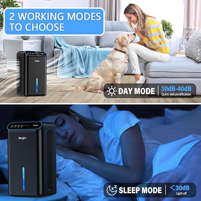 Dehumidifier for Home up to 1000 sq.ft, 98oz Small Quiet Dehumidifier with Drain Hose, 3 Timer Modes, Auto Shut Off, Aromatherapy & 7 Color Light for Bedroom, Bathroom, Basement (Black)