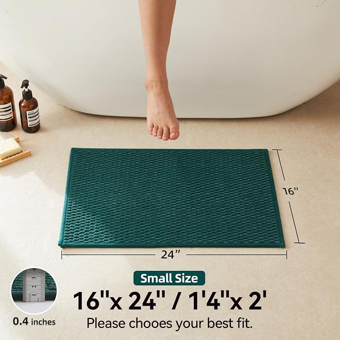 Triohero Bathroom Rugs Non Slip Washable, Super Absorbent Thin Bath Mat Small Quick Dry Low Pile Bathroom Rug, Dark Green 16"x24"