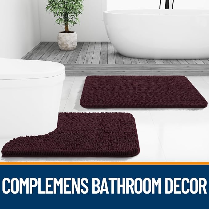 OLANLY Bathroom Runner Rugs 44x24, Soft Absorbent Chenille Bath Rugs, Rubber Backing Quick Dry, Machine Washable Long Bath Mats for Bathroom Floor, Tub and Shower, Home Decor Accessories, Black Cherry
