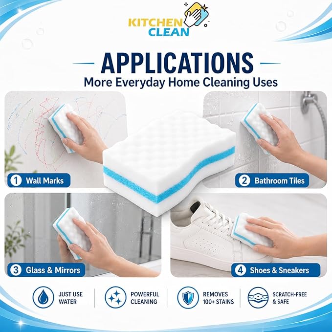 Magic Eraser Cleaning Sponge | Advanced Stain Remover Sponge | Melamine Sponge, Pen Marks, Switch Boards, Taps, Wall Stain Remover, Glass, Shoes, Sneakers Cleaning Sponge (Pack of 6)