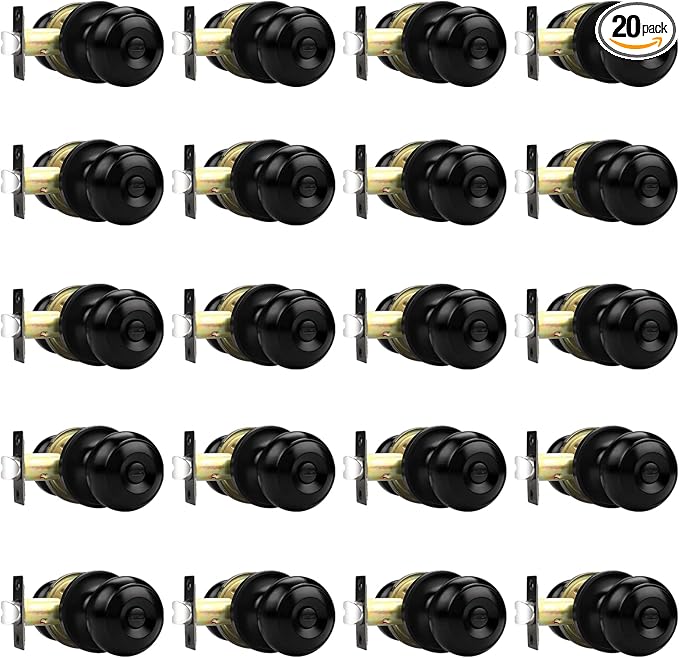 Probrico Black Door Knobs, Privacy Door Knob for Bathroom Bedroom, Interior Door Knob with Thumb Turning Locking Button, 20 Pack