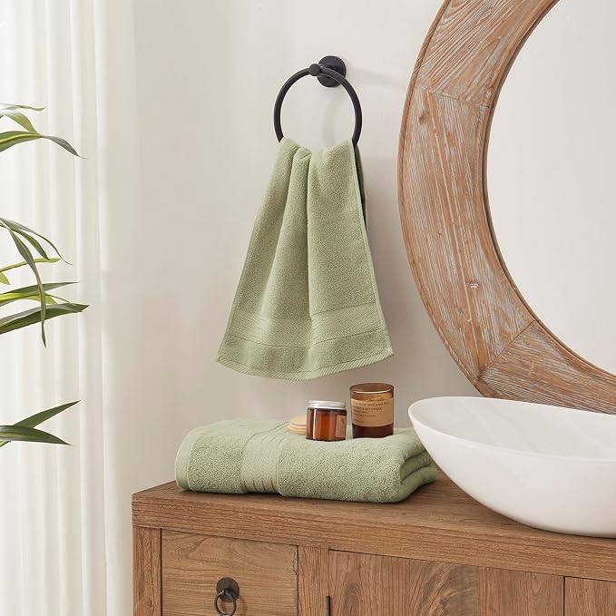 COZYART Luxury Hand Towels 4 PCS, Sage Green 100% Turkish Cotton 650 GSM | OEKO-Tex 100 Certified Zero Twist Ring Spun, Soft Absorbent Quick Dry, Plush Fluffy, Breathable Hotel Quality for Daily Use