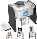 12L/3.2Gal Dog Water Fountain Elevated, Stainless Steel Pet Water Fountin with Adjustable Metal Stand, Raised Automatic Dog Water Bowl Dispenser for Large Dogs, Quiet Dog Fountain with Water Window