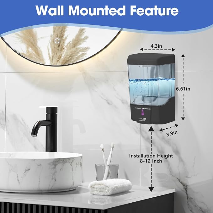 6 Pack Automatic Soap Dispenser,20oz/600ml Wall Mount Commercial Liquid Soap Dispenser Touchless for Bathroom,Kitchen,Hotel,Restaurant(Black)