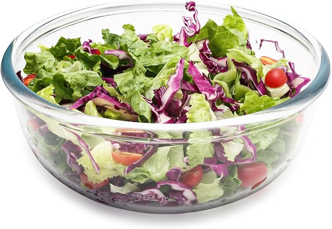 Extra Large Glass Mixing Bowl - 6 Quart Clear High Borosilicate Glass Salad Bowls - Glasses Bowl for Sourdough, Baking, Bread Making, Kitchen